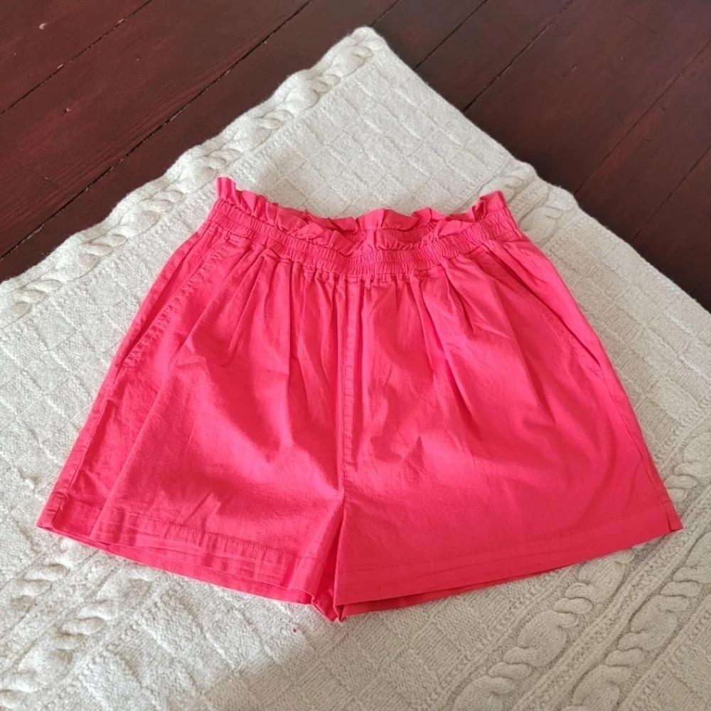NWT Monrow Cotton Poplin Paperbag Shorts size S Fire Coral